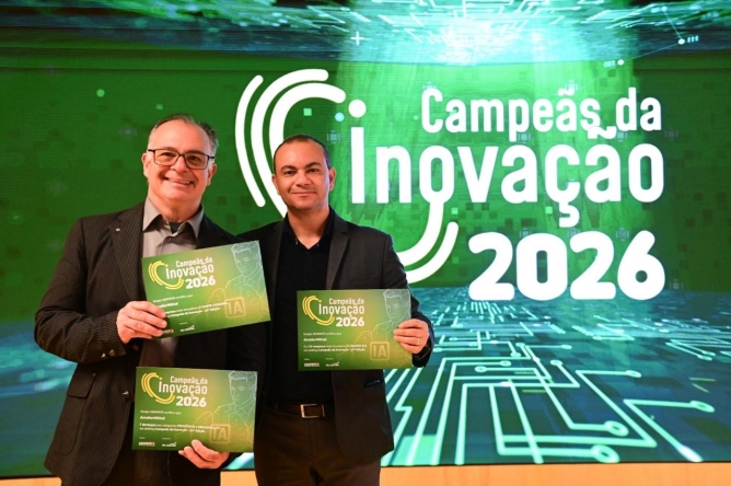 Lincoln Possada de Rezende, gerente de &Aacute;rea de Pesquisa, e Claudeir Carvalho Silveira, especialista de Pesquisa e Desenvolvimento, da unidade Vega, representam a ArcelorMittal no Campe&atilde;s da Inova&ccedil;&atilde;o 2026.